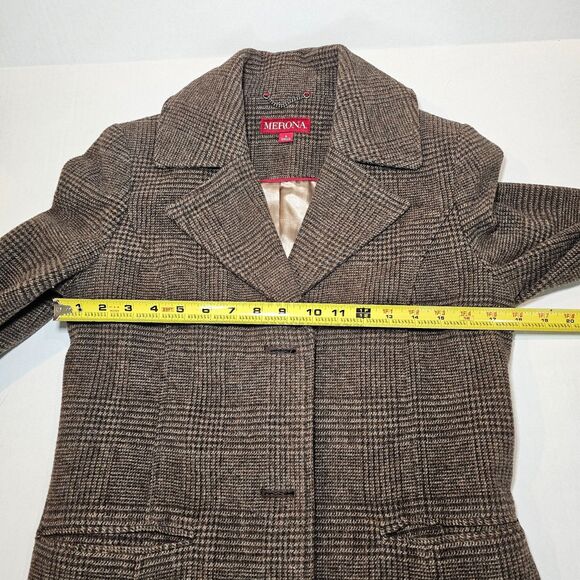Merona Wool Blend Houndstooth Coat Brown Elbow Patch Equestrian Academia Size S - Picture 12 of 15